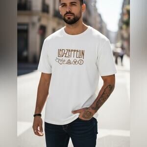 Led Zeppelin White Licensed Logo Graphic TShirt Iconic Symbols MenS tshirt Large